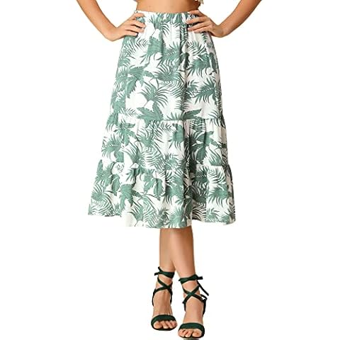 Allegra K Falda midi bohemia hawaiana con estampado de hojas Cover