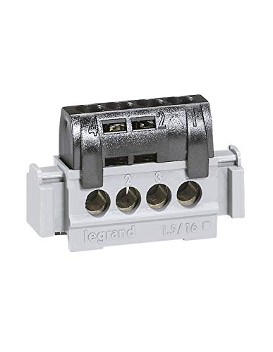 004850 Legrand Bornier de répartition phase isolé - connexions 4x16mm² - Clipsable sur rail DIN