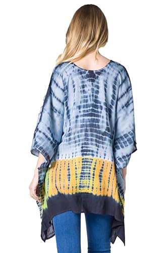 Sakkas Eliana Wide Long Tall Embroidered Tie Dye Ombre Batik Poncho Top Blouse2