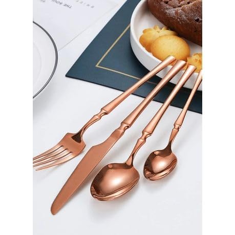 Image of Set of 4 Dessert Spoons | Korean Vintage Style Flatware Ice Cream Spoon Set | Dishwasher-Safe Stainless Steel Cutlery for Home, Restaurant & Gift Giving (Rosegold)