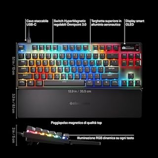 SteelSeries Apex Pro TKL Gen 3 Tastiera Meccanica Gaming - HyperMagnetic OmniPoint 3.0 switch - Attuazione regolabile - Innesco rapido - Tocco rapido/SOCD - OLED - RGB - USB-C - UK QWERTY