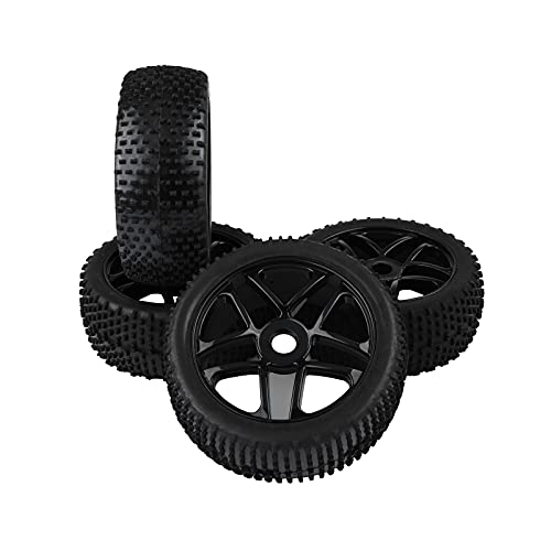 4Pcs Rc 1/8 Off-Road Car Buggy Rubber Tyre Tires & Wheel Rim Black Have Foam Inserts #TOP1
