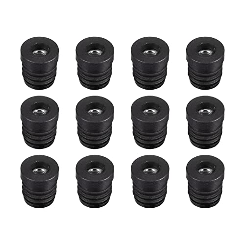 Image of uxcell 12Pcs Inserts for Round Tubes with M6 Thread, for 19mm /0.75 inch OD Round Tube, Round Black Plastic Plug Caster Insert Chair End Caps Furniture Leg Plug