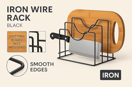 Image of Craftize MstoreBlack Iron 4-Slot Pan & Pot Organizer Rack - Heavy-Duty Cookware Stand for Lids, Chopping Boards & Dishes (9 x 7 x 8.5 Inches)