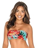 RELLECIGA Women's Blue Floral Bathing Suit Adjustable Back Lace-up Bandeau Bikini Top Size Large