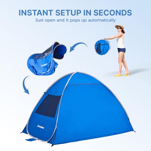 Image of EchoSmile Pop Up Tent for 4 Person Family, Beach Tent Sun Shelter with UPF 50+ UV Protection & Waterproof, Lightweight & Easy Automatic Setup Portable Cabana for Outdoor Travel (Dark Blue)
