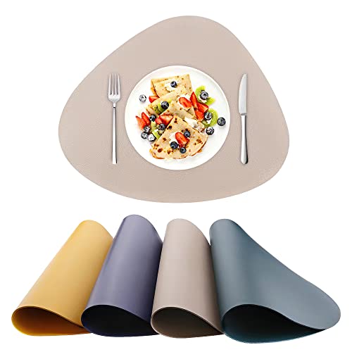 Miewoiey Lot de 4 tapis de sol en cuir synthétique - Revêtement en cuir synthétique - Sans slip - Aspect cuir lavable - Double face - En cuir synthétique Cover