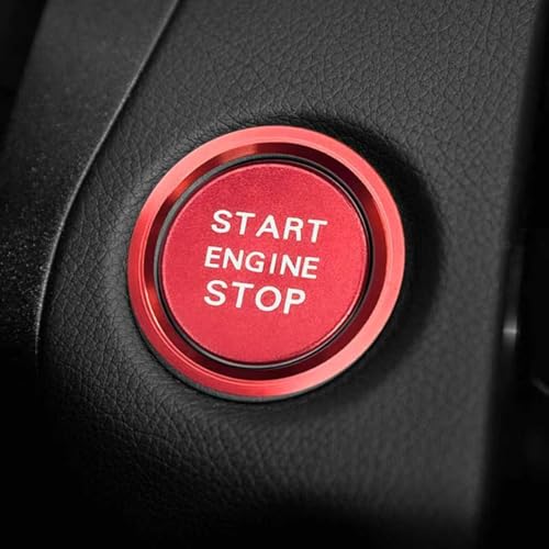 HHZL Push Start Button Cover Start Stop Button Cover for Audi Accessories, Car Aluminum Metal Ring Engine Push Stop Buttons for Audi A4 LA5 A6 Q3 Q5 Q7 Key Ignition Switch Knob Decorations(Red)