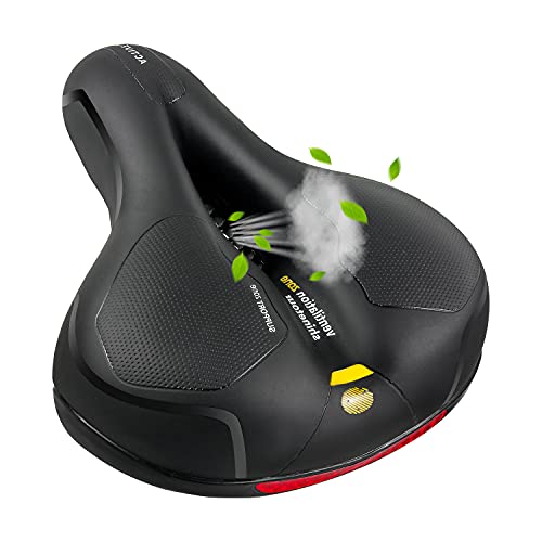 MSDADA Comfortable Bike Seat-Padded Soft Bike Seat Cushion Memory Foam Waterproof Wide Bike Saddle with Dual Shock Absorbing Rubber Balls Universal Fit for Indoor/Outdoor Bikes
