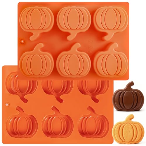Morofme 2 Pcs Pumpkin Molds Thanksgiving Chocolate Silicone Mold Fall Pumpkin Soap Molds Halloween Candle Mold Thanksgiving Cake Pan for Baking Jello Muffin Cookies Wax Melts