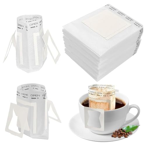 Hipzeepo 100 Bolsas de Café Desechables con Asas Colgantes, Papel de Filtro Individual para Viajes, Camping, Casa y Oficina.