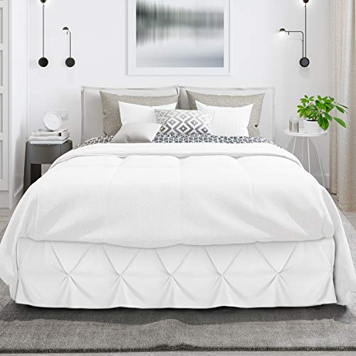 Image of Nestl White Bed Skirt Queen Size, Pinch Pleat Queen Bed Skirt, 14 inch Inch Drop Queen Bedskirt, Hotel Quality White Bed Skirts, Premium Microfiber Bedskirt for Queen Bed, White Queen Bed Skirt
