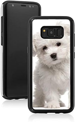 Shockproof Impact Hard Soft Case Cover for Samsung Galaxy White Maltese Puppy Dog (Black, for Samsung Galaxy S10+ (Plus))