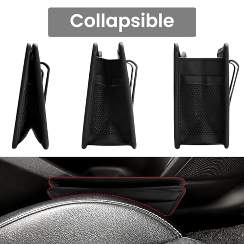 Image of STHIRA Car Organizer Pouch Clip-On Car Dustbin Collapsible PU Leather Car Dustbin Multipurpose Trash Bin Car Organiser Ideal for Car Door or Backseat 21cm x 3cm x 14.5cm Dustbin for Car