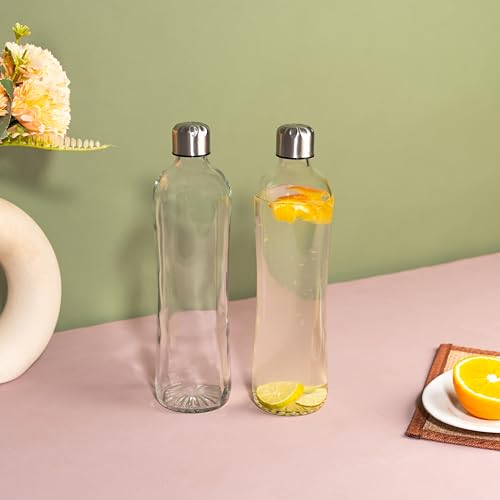 Image of Glassbunny Glass Water Bottle 500ml, with Leak-Proof Airtight Stainless-Steel Lid for Water, Smoothie, Juices - Reusable Travel Borosilicate Glass Drinking Fridge Bottles Pack of 2