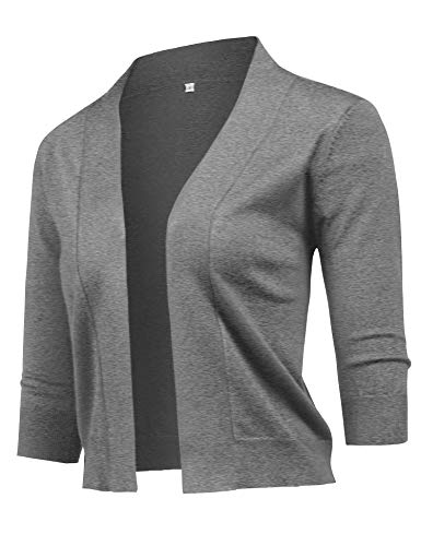 Image of URRU Women's Classic 3 /4 Sleeve Open Front Cropped Cardigan Sweater Lightweight Knit Short Shrugs