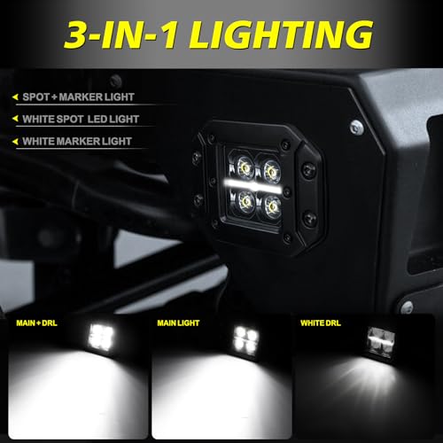 Image of Flush Mount LED Pods with White DRL Spot CREE LED Bumper Light Offroad Driving Fog Lights Flush Backup Reverse LED Lights for Trucks Pickup SUV UTV ATV Ram Chevy