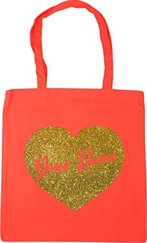 Hippowarehouse PERSONALISED Any Name in Gold Glitter Heart Tote Shopping Gym Beach Bag 42cm x38cm, 10 litres