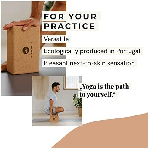 Lotuscrafts Yoga Block Cork Supra Grip - Ecologically manufactured - natural cork from Portugal - Yoga Brick - Cork Yoga and Pilates Block - Essential Yoga Equipment - Support Yoga Poses