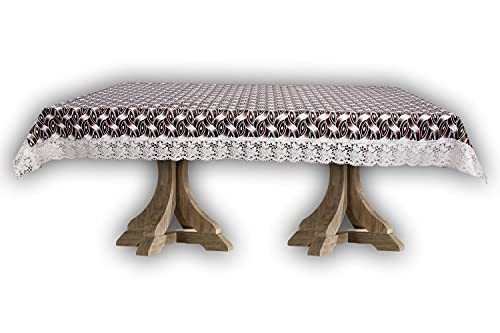 Image of The Furnishing Tree Waterproof PVC Rectangle Shaped 2 Seater Table Cover WxL 45x70 inches Interlocked Ropes Pattern Grey with White Border lace