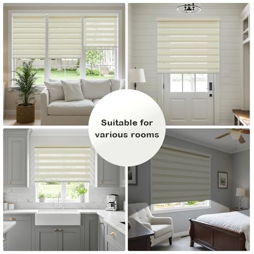 Dephora Cordless Zebra Blinds for Windows,Free-Stop Roller Zebra Shades,Light Filtering Blinds for Indoor windows with Upgraded Cassette,Pull Down Privacy Window Shades for Home (29" W x 72" H, Ivory) by Dephora - Used condition - Image 7