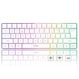 RedThunder 60% Wireless Gaming Keyboard, Bluetooth 5.0 + 2.4G 2200mAh Rechargeable Wireless LED Backlit Compact 61 Keys Keyboard, Mechanical Feeling Computer Keyboard for Mac Windows Laptop (White)