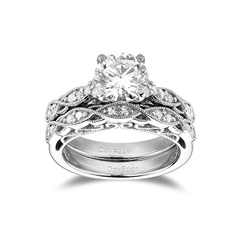 DovEggs Moissanite Wedding Ring Sets for Women 1.5ct Center 7.5mm F-G-H Color Round Cut Moissanite Lab Grown Vintage Antique Engagement Ring 14K Gold QUALITY Sterling Silver