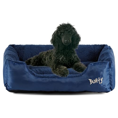 Bunty Deluxe Dog Bed - Small to XXL Calming Washable Dog Bed - Non-Slip Base, Raised Walls, Fleece Lined Interior, Plush Cushioning, Insulates & Retains Heat - Medium, Blue