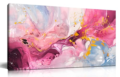 HUBOSKN Abstract Canvas Wall Art for Living Room - Pink