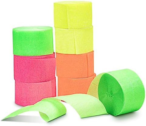 Glow in The Dark Party Decorations, 8pcs 1.75 inches Wide 100 feet Long Streamer Decorations Neon Crepe Paper UV Reactive Party Streamers Backdrop Decorations for Birthday Holiday Fiesta Party