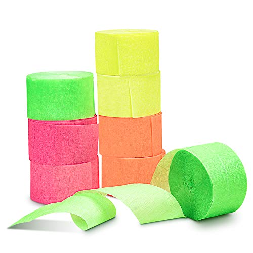 Glow In The Dark Party Decorations, 8Pcs 1.75 Inches Wide 100 Feet Long Streamer Decorations Neon Crepe Paper Uv Reactive Party Streamers Backdrop Decorations For Birthday Holiday Fiesta Party #TOP2