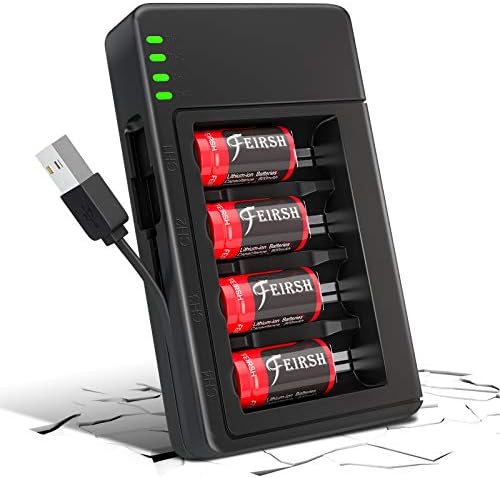 QUICKHELP 4 Pack CR123A Lithium Batteries, 3.7V 800mAh [CAN BE RECHARGED] Arlo Batteries with Charger for Arlo Wireless Cameras VMC3030 VMK3200 VMS3330 3430 3530 and Flashlight Polaroid Microphone