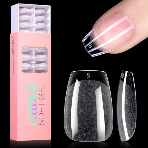 AILLSA Extra Short Oval Nail Tips - 240 PCS Upgraded Matte Soft Gel Full Cover Round Nail Tips No Filed, Pre-shaped Clear Acrylic False Gelly Nail Tips for DIY Press On Nails 15 Sizes
