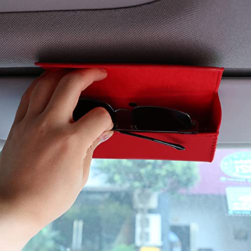 Holdcy Sunglass Clip Holder For Car Sun Visor,Eye Glasses Storage Box - Automotive Accessories Leather 1Pcs Apply To All Car Models (Red) #TOP3
