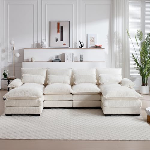 GNIXUU U-Shaped Cloud Couch 110" Chenille 4-Seat Sectional