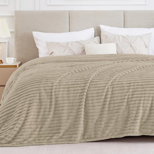 Image of BEDELITE Ribbe Blankets Queen Size for Bed, Linen, 90 inchx90 inch | Ultra-Soft Plush Fleece, Warm Yet Lightweight, Ribbed Texture, Home Decor, Machine Washable, Giftable, All-Season Use