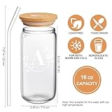 Birthday Gifts for Women, Monogrammed Initial Glass Cup Personalized Gifts for Women, 16oz Glass Cups with Lids and Straws, Iced Coffee Cup, Beer Can Shaped Glass - Gifts for Mothers Day, Christmas, A