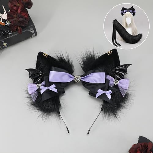 Serre-tête oreilles de chat avec queue ajustable pour vos décorations d'Halloween