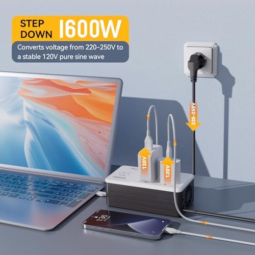 1600W 220V - 110V 컨버터, 모든 110–120V 미국 가전제품 220–250V 전원 — 사진 3