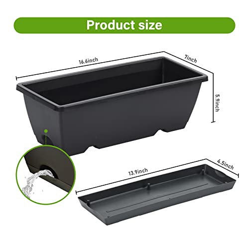 Whonline 8 Pack Window Box Planter 17 Inch Black Plastic Vegetable Flower Planters Boxes Rectangular Flower Pots With Saucers For Indoor Outdoor Garden Patio #TOP1