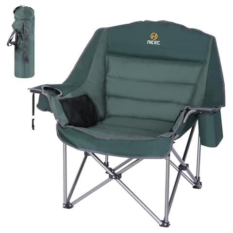 Nice C Camping Chairs, Oversized XL Padded Camping Chair, Outdoor Chair, Camp Chair, Lounge Chair, Wide&Thick, Heavy Duty 400lb, Carry Bag, Cupholder & Cooler (One Green) Cover