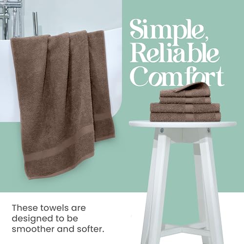 6-Piece Essential Towel Set | Super Soft | Extra Absorbent | 100% Cotton Towels | Everyday Essentials | 2 Bath Towels | 2 Hand Towels | 2 Wash Cloths | Hotel & Spa Luxury | Brown by Utica - Image 4