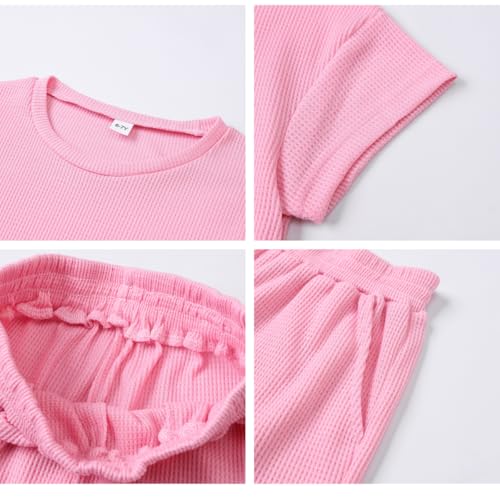 Image of Size 6-12 Years Girl's Tracksuit Sets 2 Piece Outfits Letter Print Vacation Tee Top and Drawstring Waist Shorts