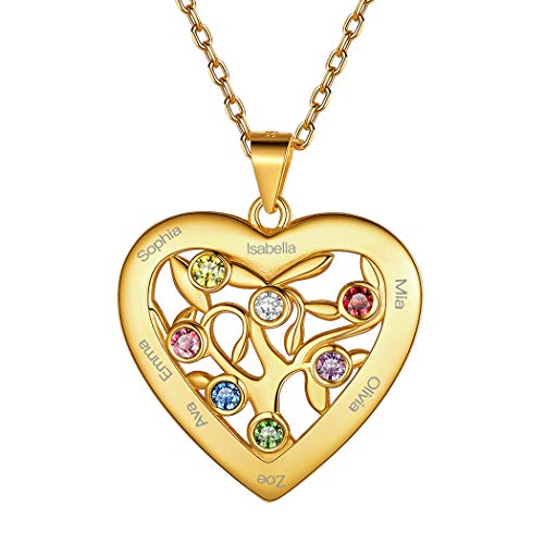 Suplight Collar Árbol de la Vida de Plata Dorado Collar Personalizado Colgante el Árbol de la Vida con 7 Piedras