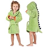 MICHLEY Girls Boys Robe Cotton Towel Baby Animal Dinosaur Style Hooded Bathrobe（Green 1-3T）