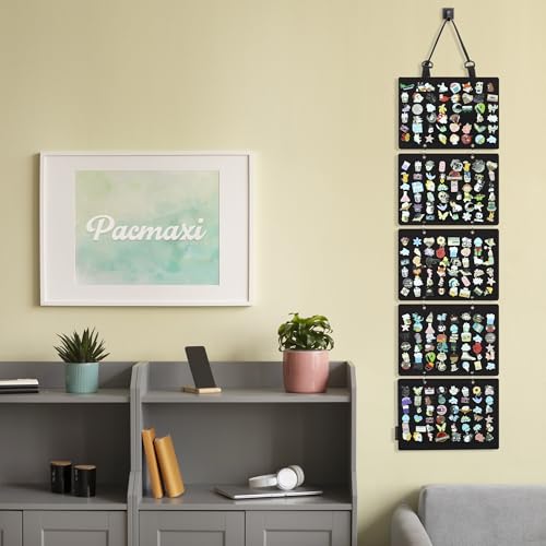 Image of Hanging Enamel Lapel Pin Display Panels Organizer With 5 Loose-leaf Board Pieces, Brooch Pin Enamel Pin Display Pages, Badge Collection Display Holder Holds At Least 120 Pins.(Pins Not Included) (Black)