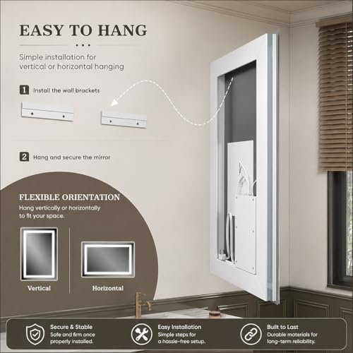 Image of 40x 24 LED Lighted Bathroom Mirror, Vanity Mirror with Lights for Wall, Dimmable, Defogger, Shatter-Proof, 3 Colors, ETL Listed (Front + Backlit)