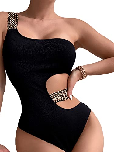 GORGLITTER Einschulterfrei Badeanzug Damen Bademode Monokini Cut Outs...
