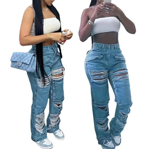 Jean déchiré décontracté homme pantalon denim bleu mode printemps été léger