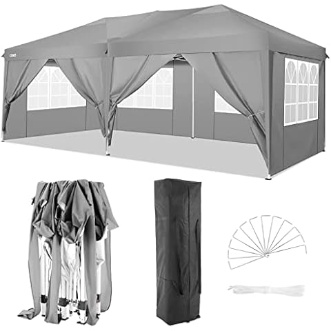 cobizi Faltpavillon Wasserdicht Gartenpavillon,3x6M Outdoor Faltpavillon Partyzelt Pavillon Festzelt mit 6 Seitenwänden für Freien, Garten, Party, Hochzeit, Picknick, Markt, Grau Cover